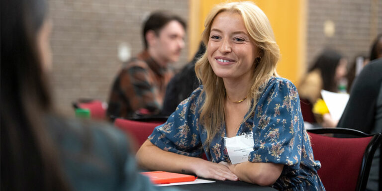 Photo of a female student at a Rutgers Internship Fair