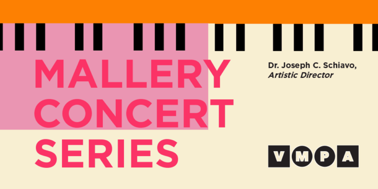 Illustration of piano keys and text Mallery Concert Series