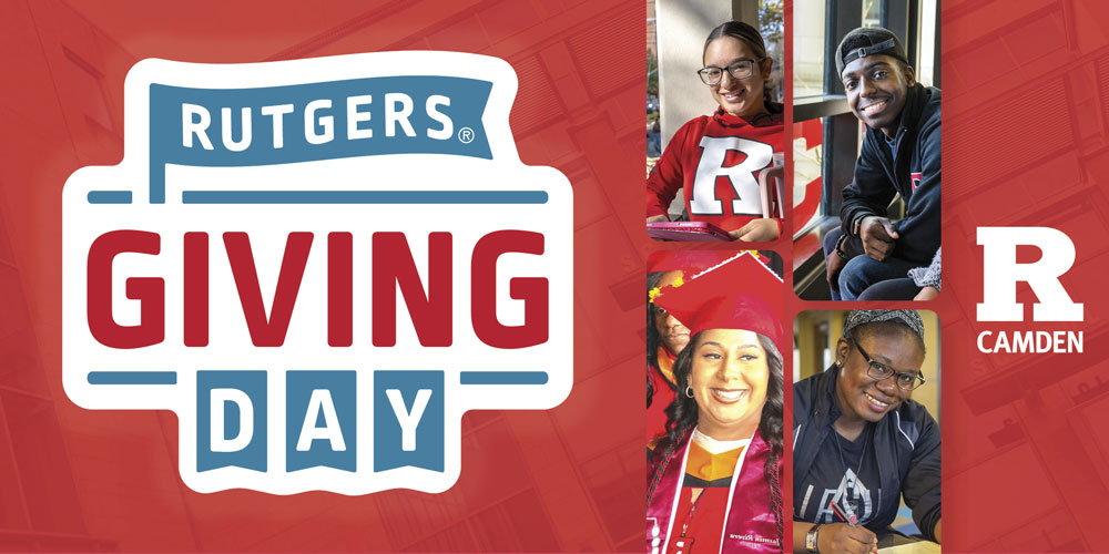 Rutgers Giving Day text with image and rutgers logo
